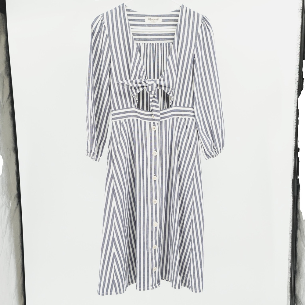 Madewell Midi Dress SZ 4 Shimmer Stripe Cutout Cottagecore Contemporary Coquette